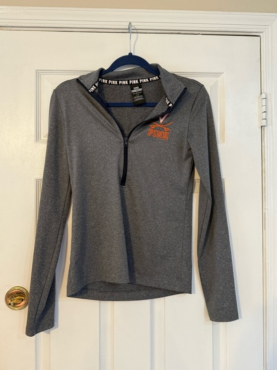 PINK Victoria's Secret Tops - PINK Victoria's Secret Gray Half-Zip Pullover with Orange Logo